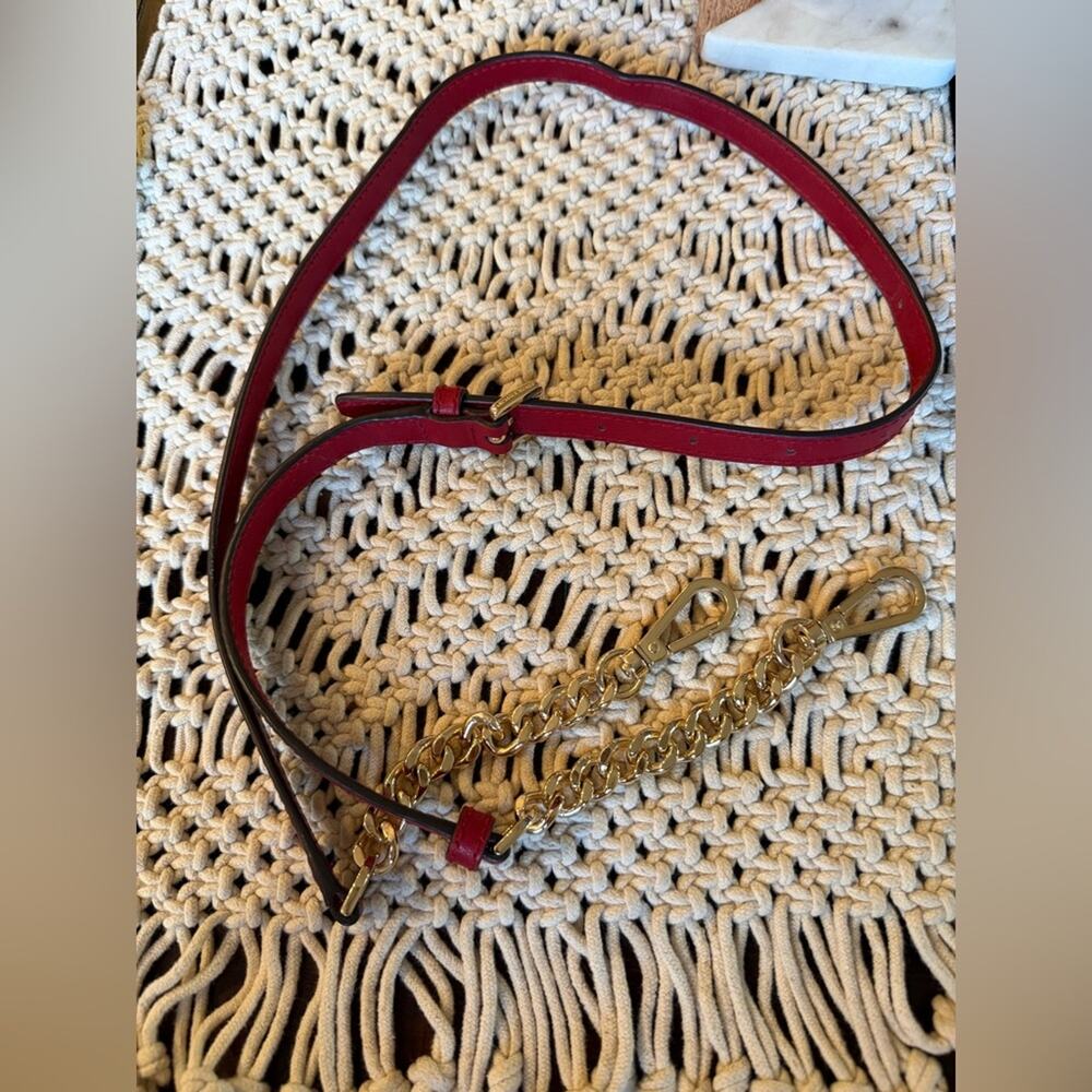 Michael Kors red leather and gold chain crossbody purse strap